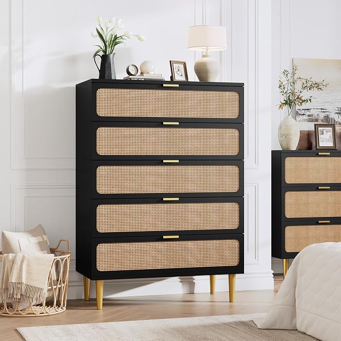 GarveeHome Rattan 5 Drawer Dressers - Image 3