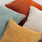 Set of 4 Yellow Rust Aqua Decorative Throw Pillow Covers 24x24 Inch Corduroy - Image 4