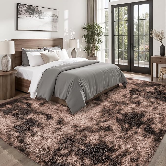 PLHXFR 8x10 Area Rug Living Room: Fluffy Bedroom Soft Shag Rug Coffee Brown | - Image 2