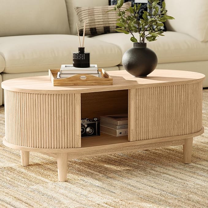 LINSY HOME Oval Coffee Table, Wood Coffee Table - Image 5
