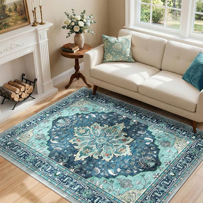 RELEANY Washable Area Rug, Teal | Non-Slip, Water Repellent, Pet Friendly - Image 3