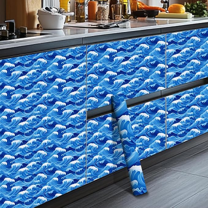 HOMETITUTE Ocean Blue Wave Pattern Wallpaper Peel and Stick Self Adhesive Vinyl - Image 4