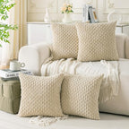 Set of 4 Beige Decorative Throw Pillow Covers 24x24 Inch Corduroy Pillow Covers by Cozoomy