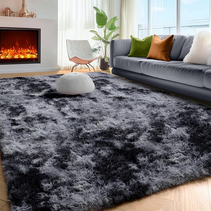 Dark Grey Large Area Rugs for Living Room Carpet, 8x10 Rug, Big Fluffy Modern - Image 5