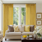 Mustard Yellow Pleated Semi Sheer Linen Curtains 96 Inches Long 2 Panel Set | - Image 7