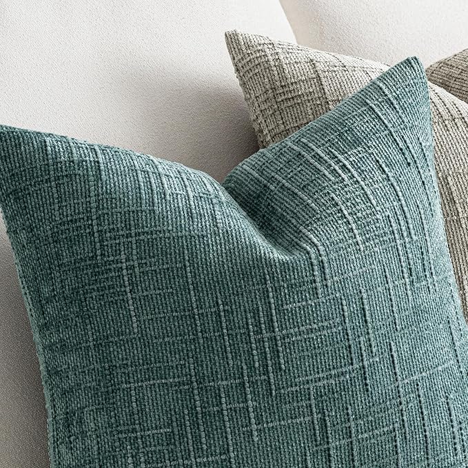 MIULEE Chenille Textured Throw Pillow Covers Teal 20x20 Set of 2 | Slubby - Image 3