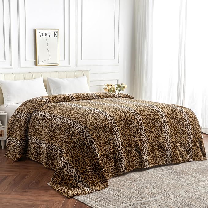 Edenleaf Fleece Queen Size Super Soft Cozy Leopard Print Blanket - Image 3