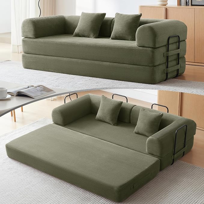 Sleeper Sofa, Comfy Convertible Folding Couch-Futon-Corduroy Fabric Sleeper by QQR