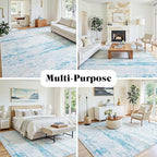 5x7 Washable Area Rug for Living Room Bedroom: Non-Slip Modern Light Blue | - Image 3