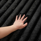 Black Rabbit Striped Plush Rug 3'x5', Fluffy Faux Fur Shaggy Area Rug - Image 3