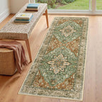 RELEANY Washable Area Rug, Runner 3'x7', Brick/Brown/Green | Non-Slip, Water - Image 3
