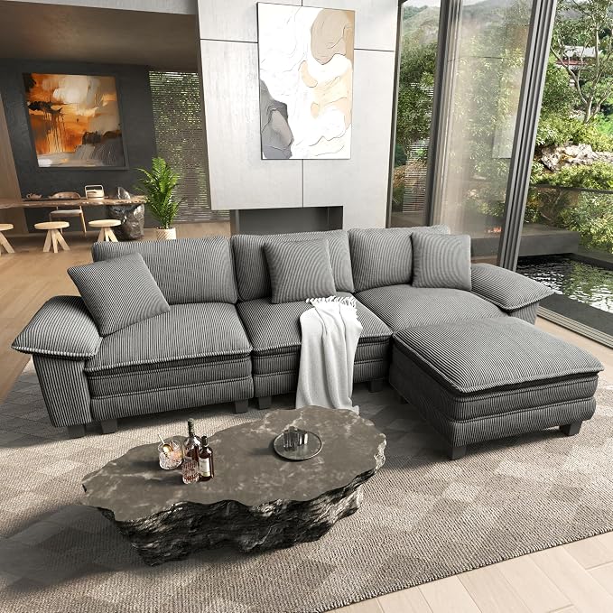 HERA'S HOUSE 124" Modular Sectional Sofa, Oversized L Shaped Couches by HERASHOUSE