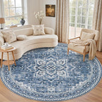 Round Area Rug for Living Room: 6ft Washable Rug for Bedroom Blue | Vintage by EXPEDIX