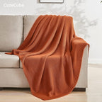 CozeCube Burnt Orange Seed Stitch Throw Blanket 60"x80", Farmhouse Decor | - Image 4