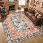 GarveeHome Terracotta Teal Washable 6x9 Area Rugs, Botanical Grove Vintage - Image 2