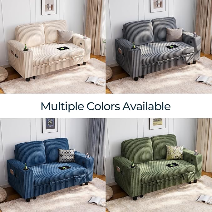 LINSY HOME Sectional Sleeper Sofa Bed, Corduroy Pull Out Couch - Image 8