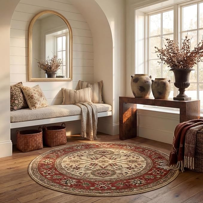 SAFAVIEH Lyndhurst Collection 6' Round Ivory / Rust LNH212R Traditional by Unknown