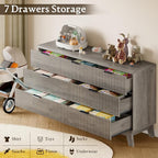 BORNOON 57" Long Dresser for Bedroom, 7-Drawer Fluted Chest, Wide Wood Storage - Image 6