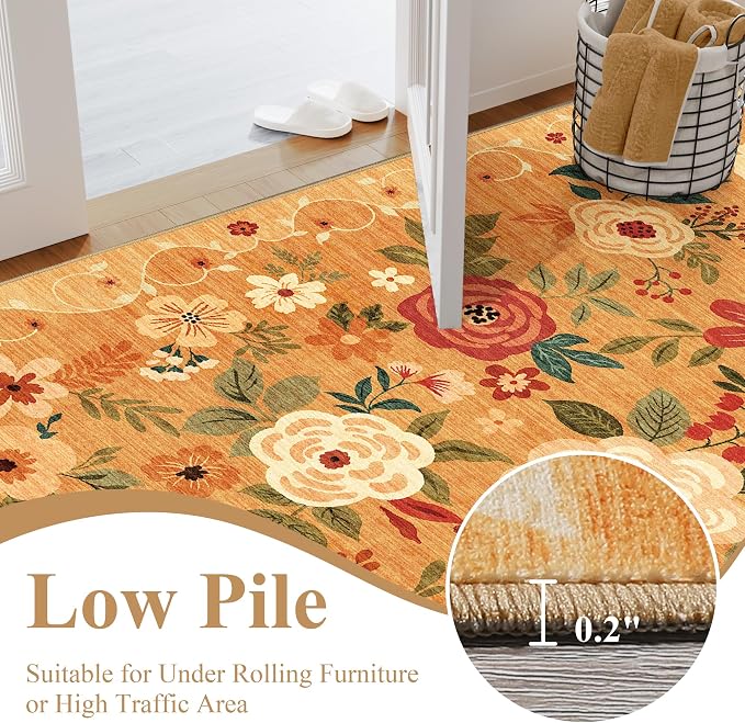 DUKINO 6x9 Area Rugs, Floral Washable Rug - Image 6