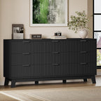 BORNOON 63" Long Dresser for Bedroom, 9-Drawer Fluted Dresser, Extra-Wide Wood by BORNOON
