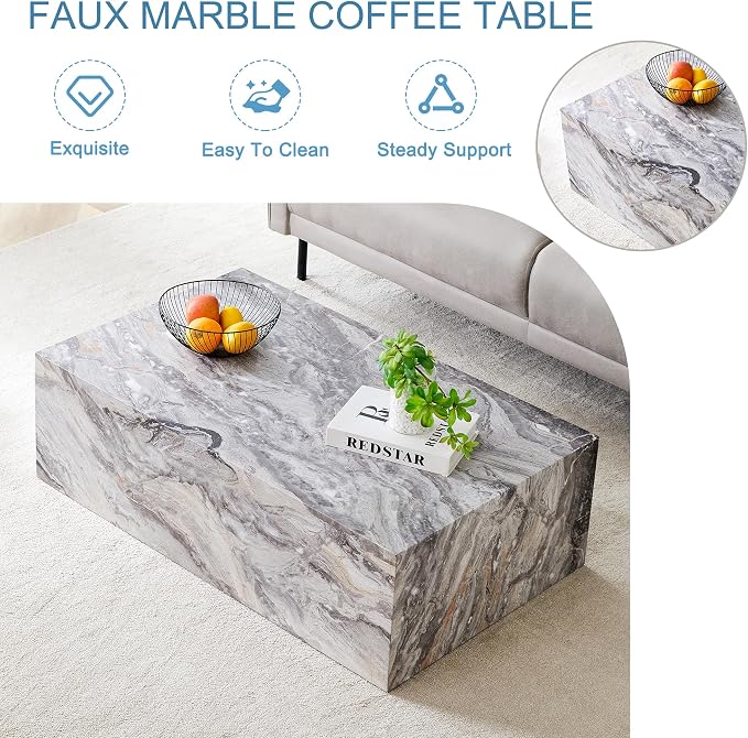 39.3'' Wood Coffee Table with Wood Grain, Rectangular Low Tables - Image 6