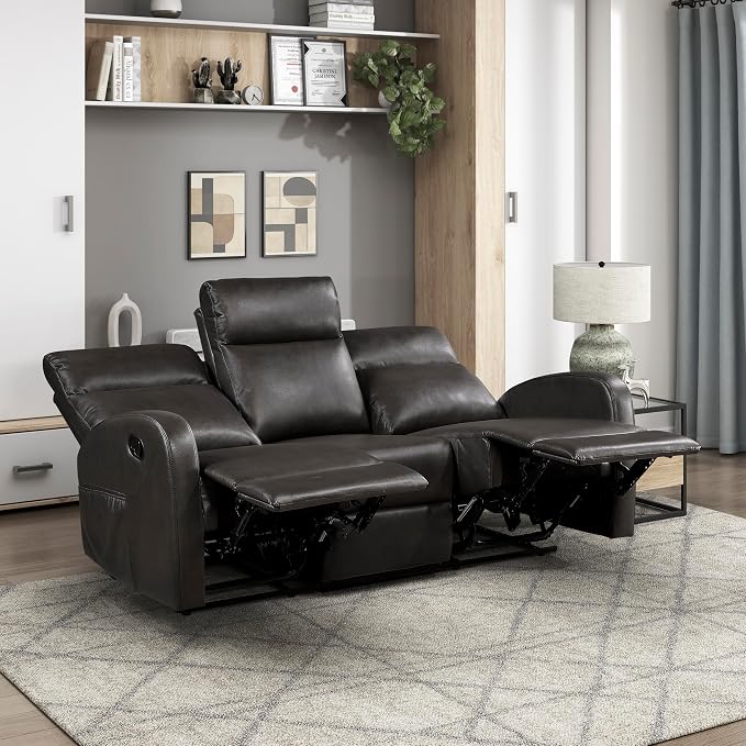 Lexicon Manual Reclining Sofa, Faux Leather Recliner Sofa, Wall Hugger - Image 8