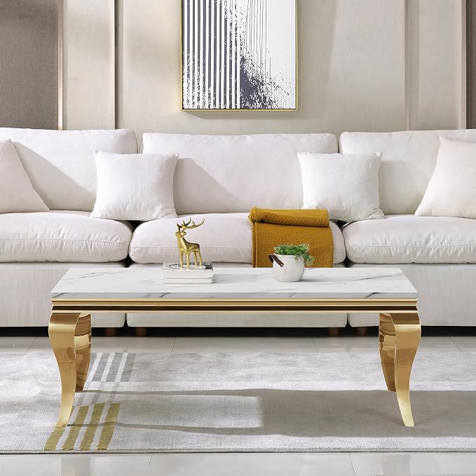 Henf 47" Modern White Faux Marble Center Table - Image 3