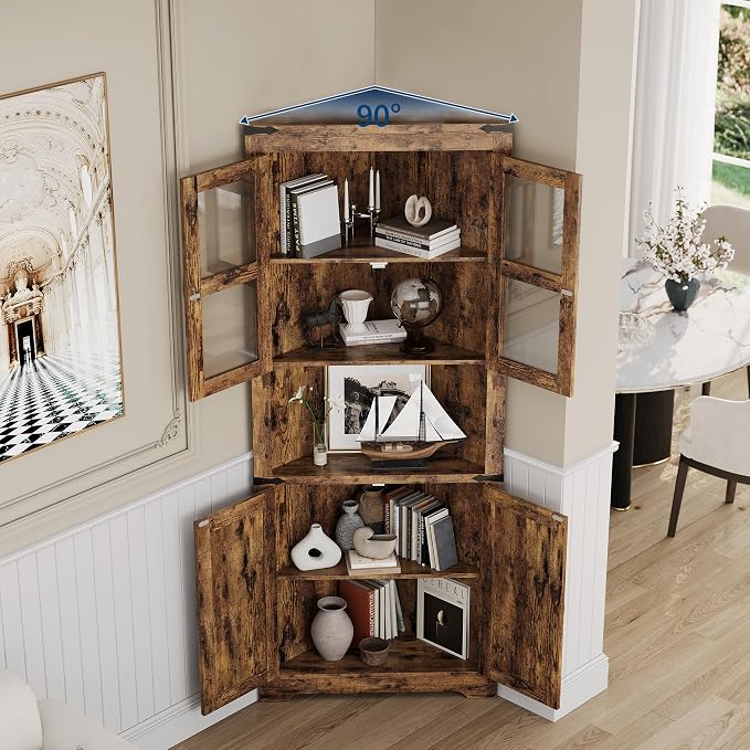GarveeHome 67" Tall Corner Storage Cabinet, Farmhouse Corner Hutch Display - Image 6