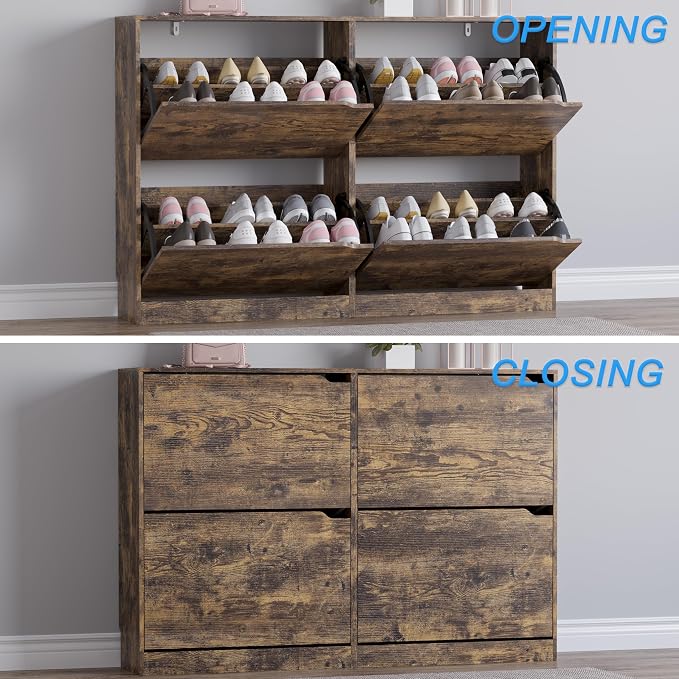 BORNOON Shoe Cabinet with 4 Flip Drawers, Narrow Hidden Shoe Storage Cabinet - Image 5
