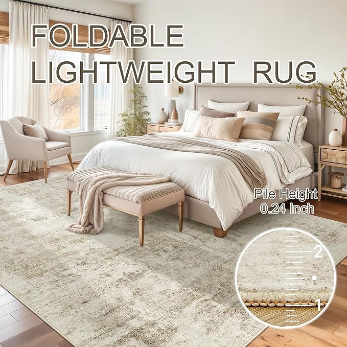 Soalmost Abstract Area Rug 6x9 for Living Room Washable Rugs Beige/Gray | - Image 8