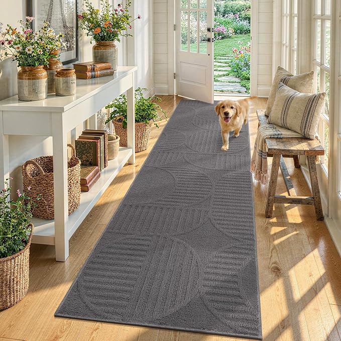 Findosom Washable Runner Rug 2x8, Geometric High-Low Textured Non Slip Hallway - Image 9