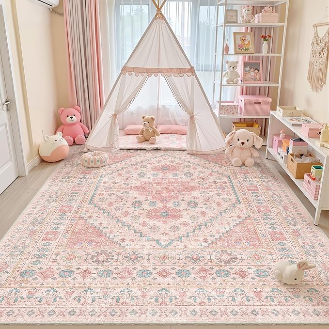 Pink Rugs for Bedroom-10x12 Area Rugs for Living Room, Girls Room | Washable - Image 4