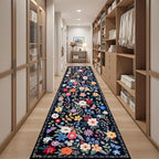 PLHXFR 2.6x14 Washable Runner Rug：Floral Indoor Kitchen Soft Carpet Black | - Image 5