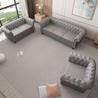 ORRD 3 Piece Living Room Set, Chesterfield Leather Sofa Loveseat Couch Chair - Image 9
