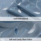 MIULEE Stone Blue Sheer Curtains 2 Panels Leaf Patterned, W52 x L96 | - Image 4