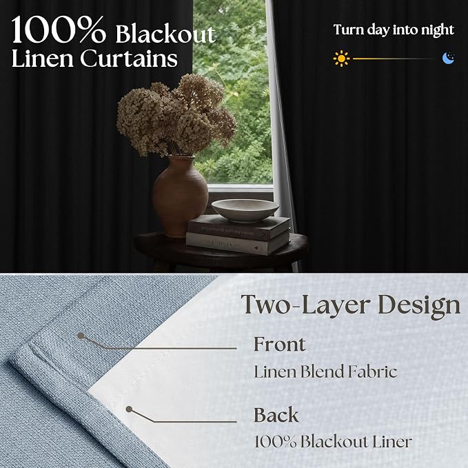Blue Linen Blackout Pleated 86 Inch Curtains - Image 6