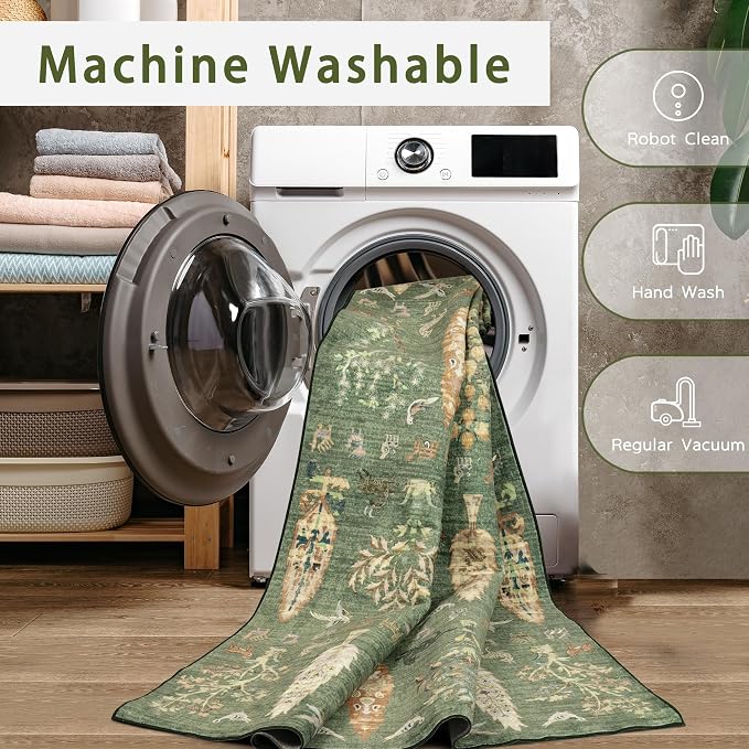 Washable Rugs 8x10 Area Rug for Living Room, Dining Room-Tree Green | Ultra - Image 4