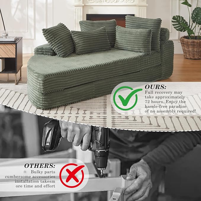 78.5" Corduroy Boneless Round Oversized Sofa, Converts into Two Recliners - Image 6