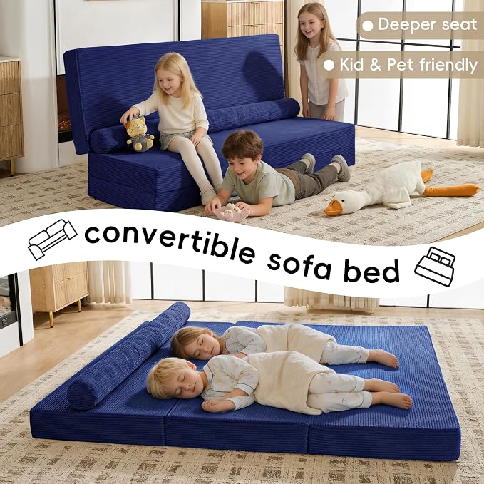 5-in-1 Convertible Sofa Bed, Corduroy Futon Couch Sleeper - Image 3