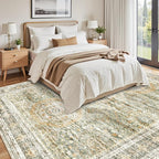 Soalmost Washable Area Rug 8x10 Large Soft Living Room Rugs Green/Orange | - Image 3