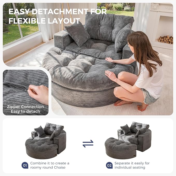 MAXYOYO Oversized Round Chaise Lounge Sofa, Upholstered Lounge Chair - Image 5