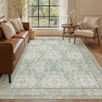 Soalmost 6x9 Area Rug for Living Room Washable Rugs Non-Slip Green/Brown | - Image 2