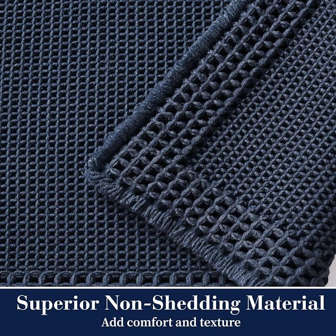RESARE Waffle Bath Mat for Bathroom, Non Slip Bathroom Rugs 20"x32" Navy | - Image 2