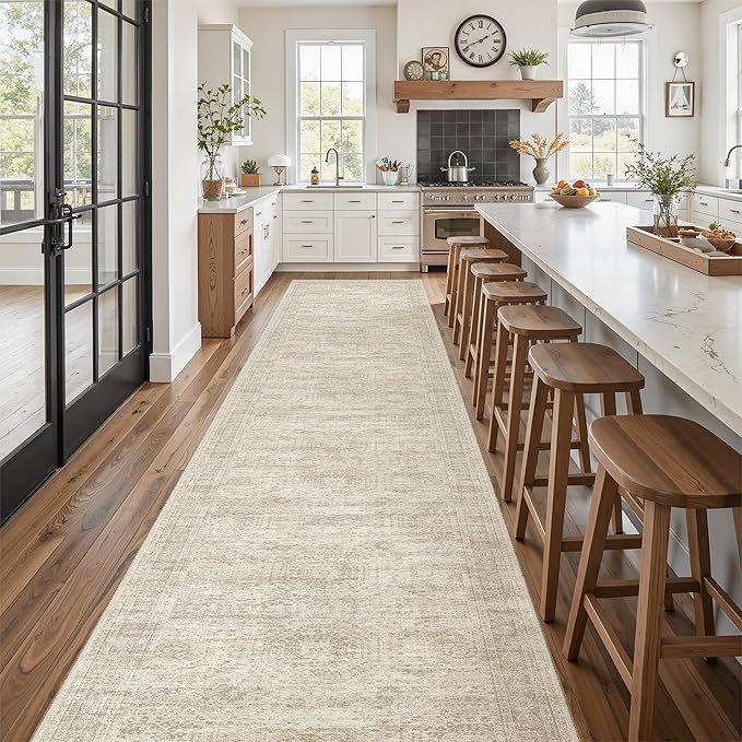 Soalmost Washable 3x16 Hallway Runner Rug Non-Slip Kitchen Entry Rugs Beige | - Image 3