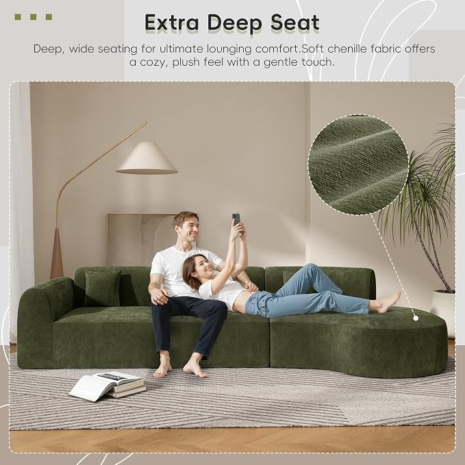 Merax 3-Piece 140" Sectional Modular Sofa Set, 4 Seat Curved Modern Cloud Couch - Image 5