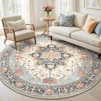 RELEANY Washable Area Rug, Round 6ft, Water Repellent, Pet Friendly, Vintage by RELEANY