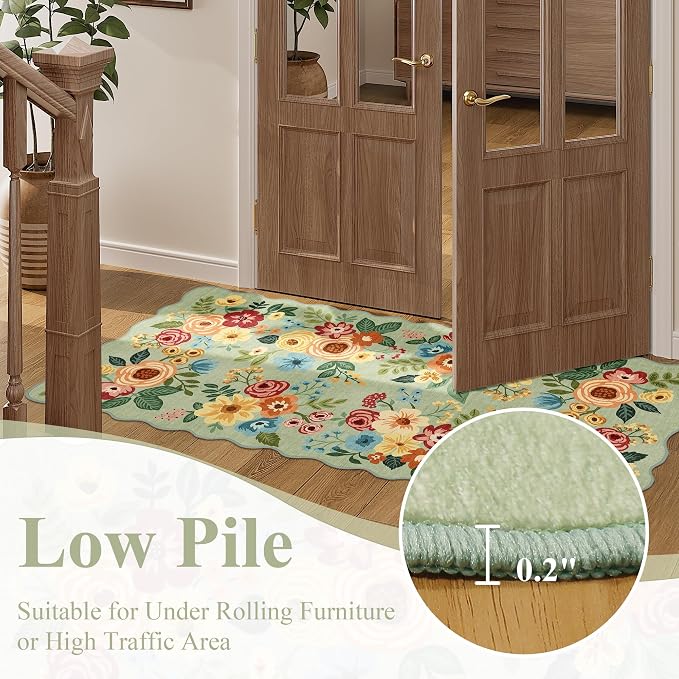 DUKINO 2x3 Rugs for Entryway, Floral Door Mat Washable Kitchen Rugs, Low Pile - Image 9