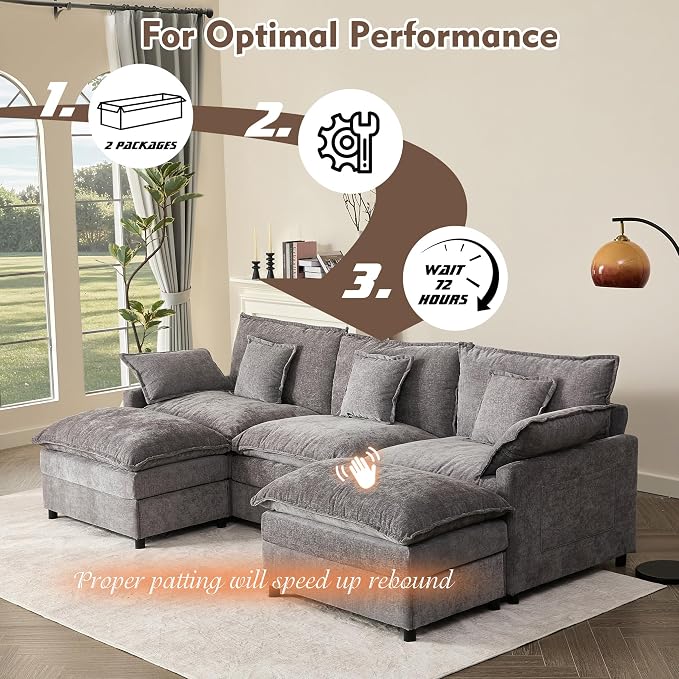 GOSUHI 108" U Shaped Couch, Modular Sectional Sofa, 3-Seater Comfy Cloud Couch - Image 7