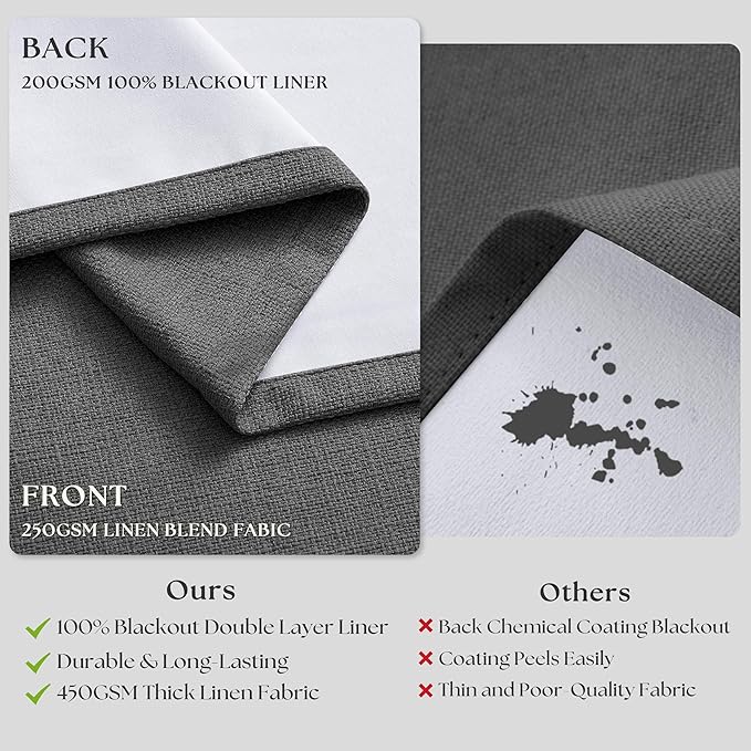 Dark Grey Pleated Thick Linen Blackout Curtains 108 Inches Long - Image 6