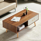 Coffee Table with Storage, Mid Century Boho Wood Center Table with Open Storage - Image 7